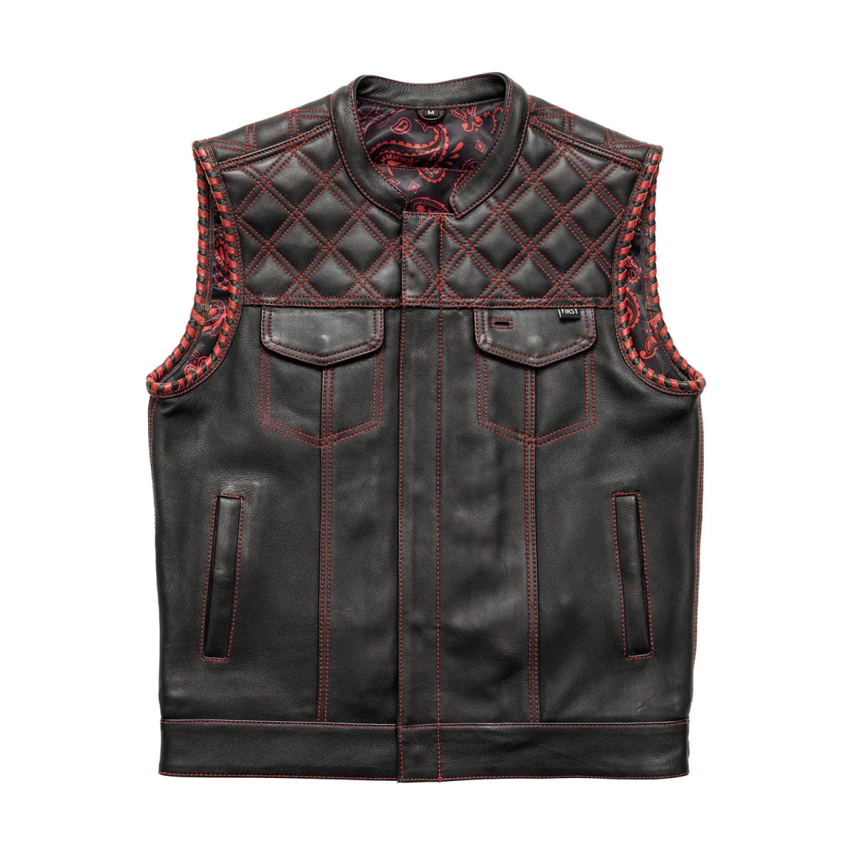 Sinister - Men's Motorcycle Leather Vest Men's Leather Vest First Manufacturing Company Black Red S
